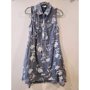 Vasna Linen Blend Sleeveless Embroidered Floral Dress‎ Pockets Womens Size Small